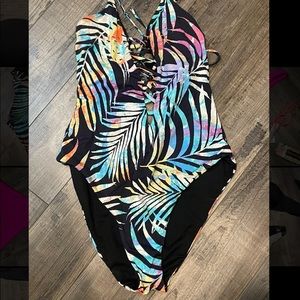 One piece hi cut swimsuit.